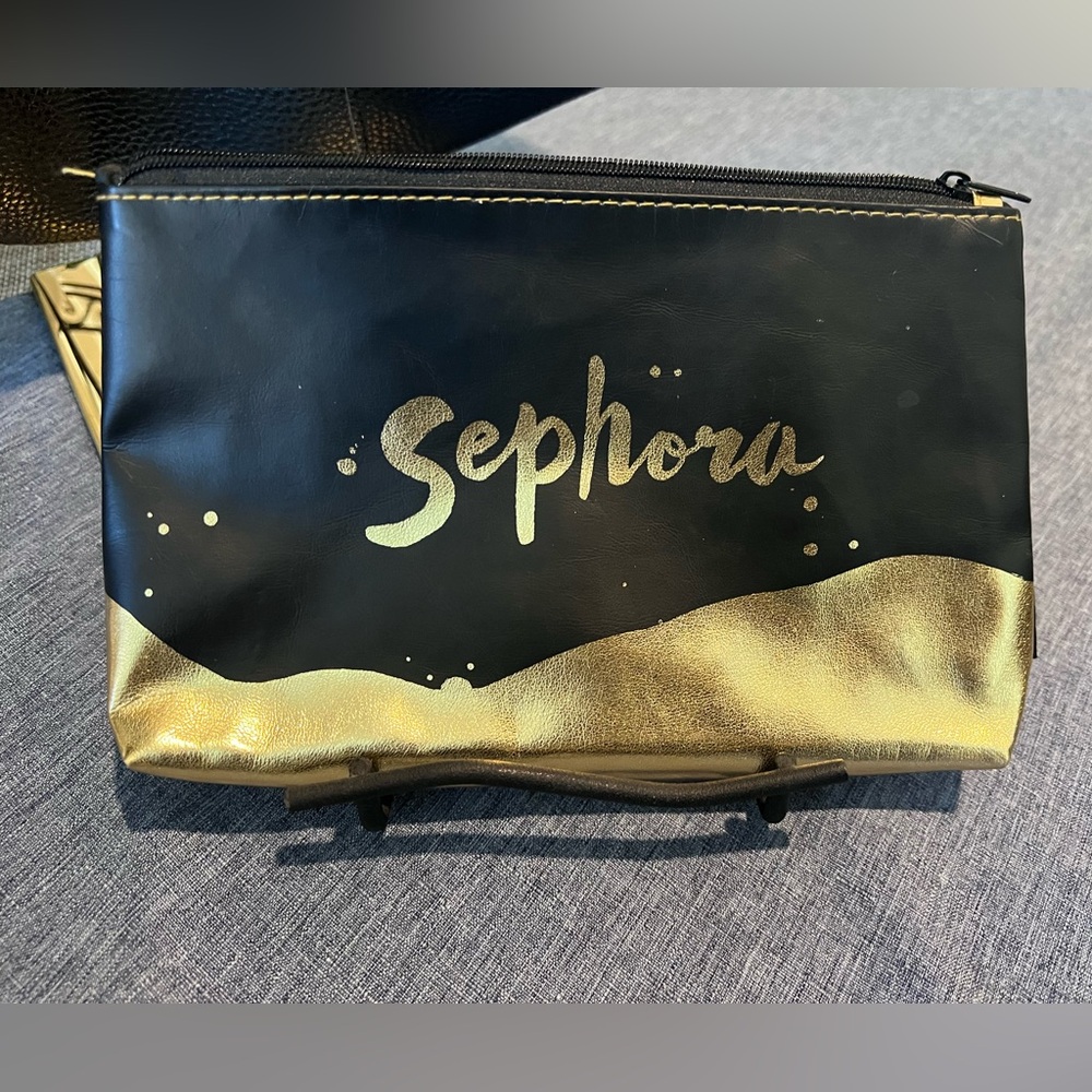 SEPHORA Cosmetic Bag with Black and Gold Sleek Design NWOT